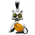 Multicolor Amber & Sterling Cat Pendant